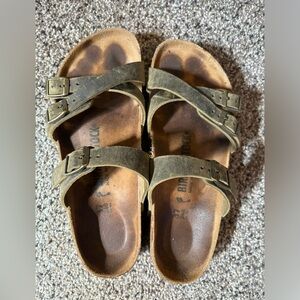 Birkenstocks Franca Green Oiled Leather Sandals, size 37 Narrow